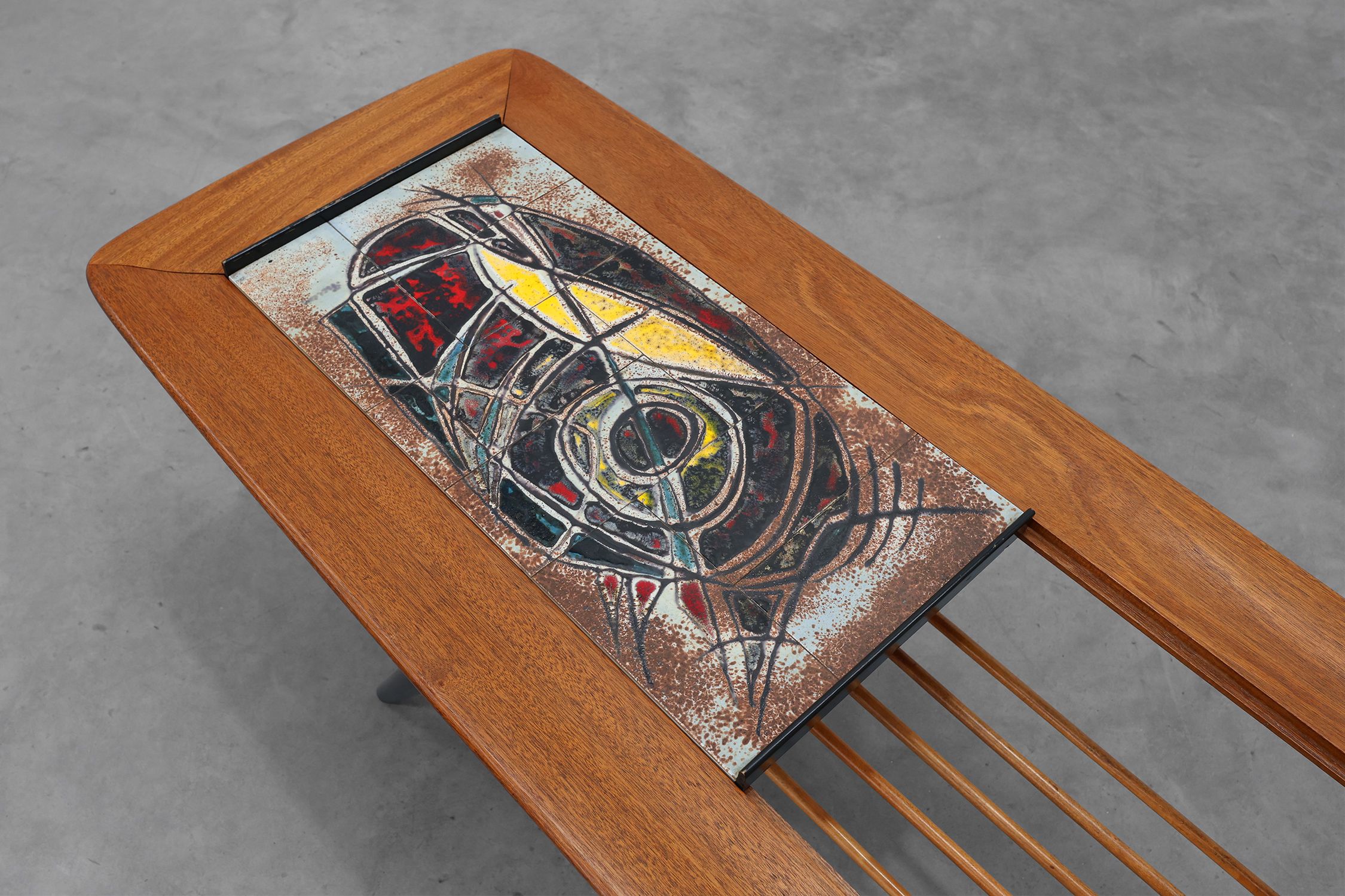 2 Coffee Tables model 210 in teak wood with ceramic tiles by Alfred Hendrickx for Belform, 1950sthumbnail